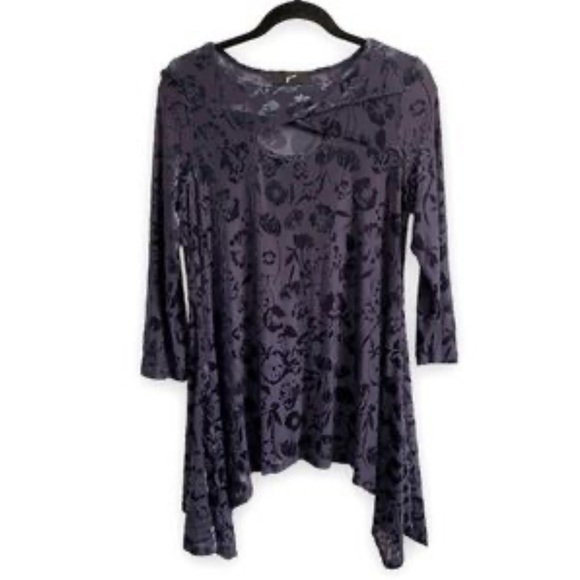 GNW Tops - VTG Y2K 90’s GNW Black Velvet Burnout Asymmetrical top with keyhole women XL